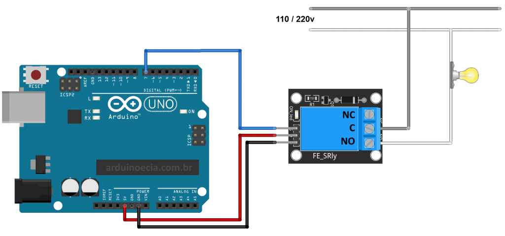 Circuito Arduino Uno e módulo relé Arduino