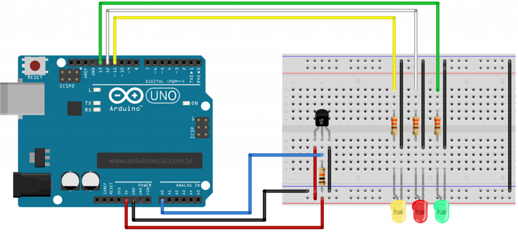 Circuito sensor de temperatura LM35 com Arduino