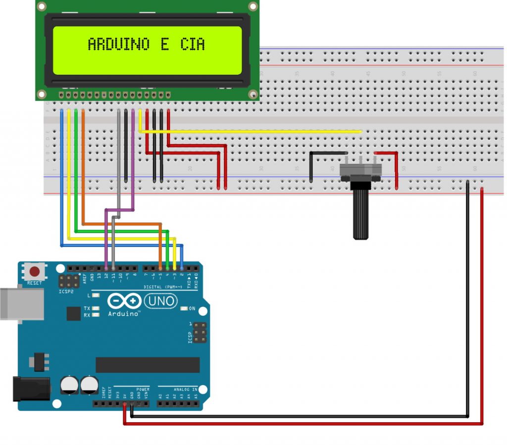 Circuito Arduino Uno e display Winstar WH1602A