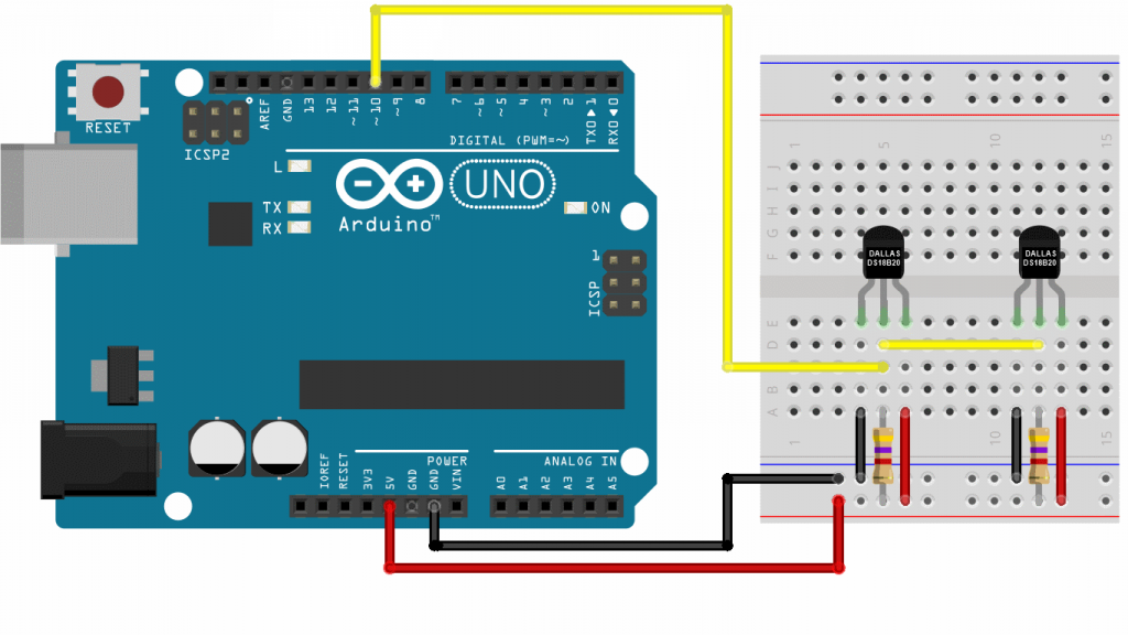 Circuito sensor de temperatura DS18B20 com Arduino