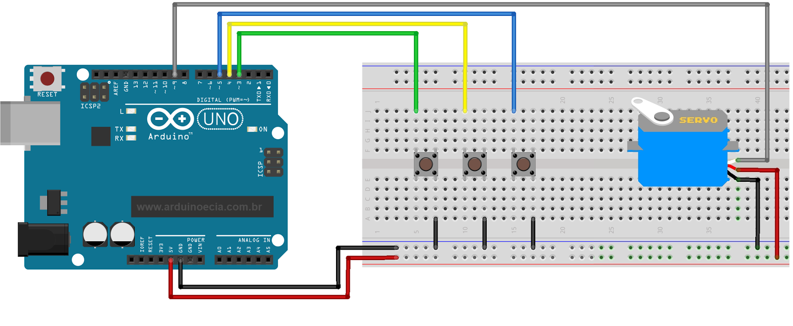 Circuito Servo Motor e Botões de controle