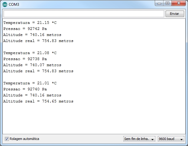 Dados do BMP085 no Serial Monitor