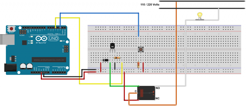 Circuito Arduino relé lâmpada