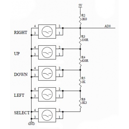Circuito resistores - botões shield keypad