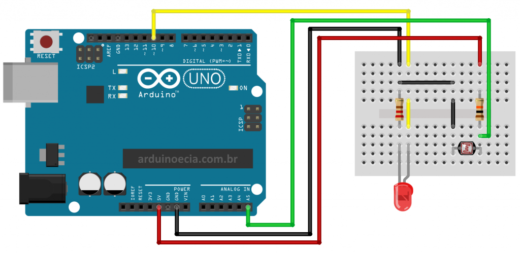 Circuito LDR e Arduino