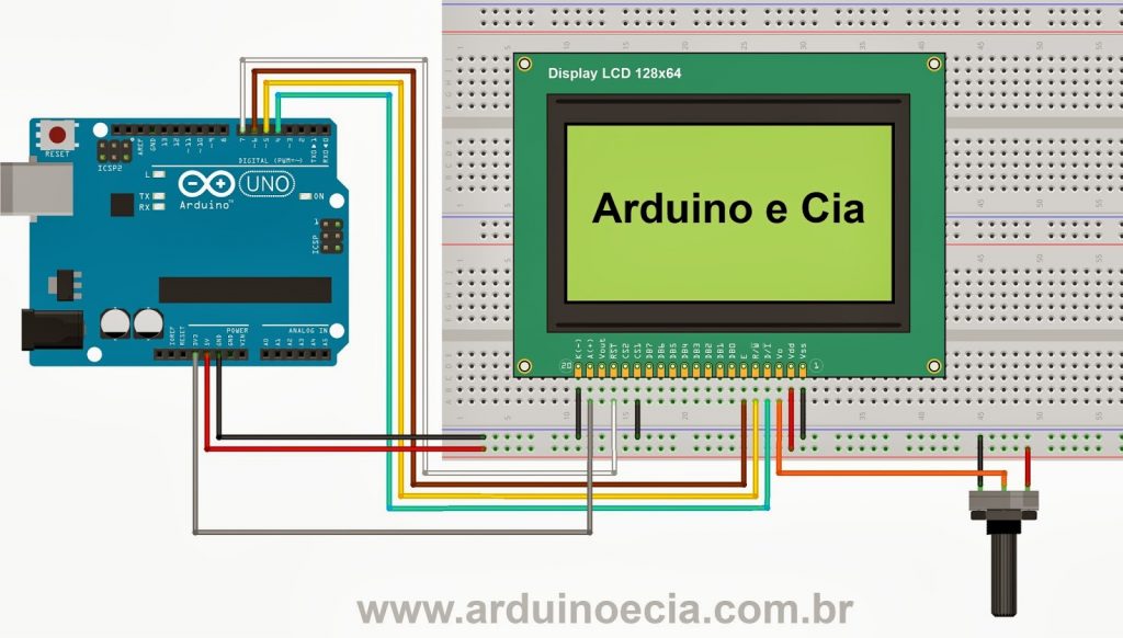 Circuito Arduino e display Gráfico LCD 128x64
