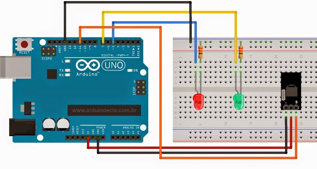 Circuito controle remoto IR e Arduino Uno