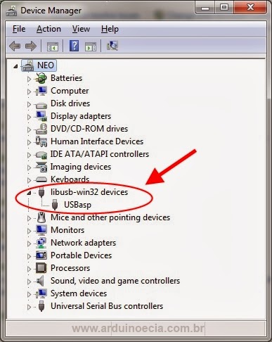 Gerenciador de dispositivos - USBasp