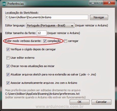 IDE Arduino - Modo verboso selecionado