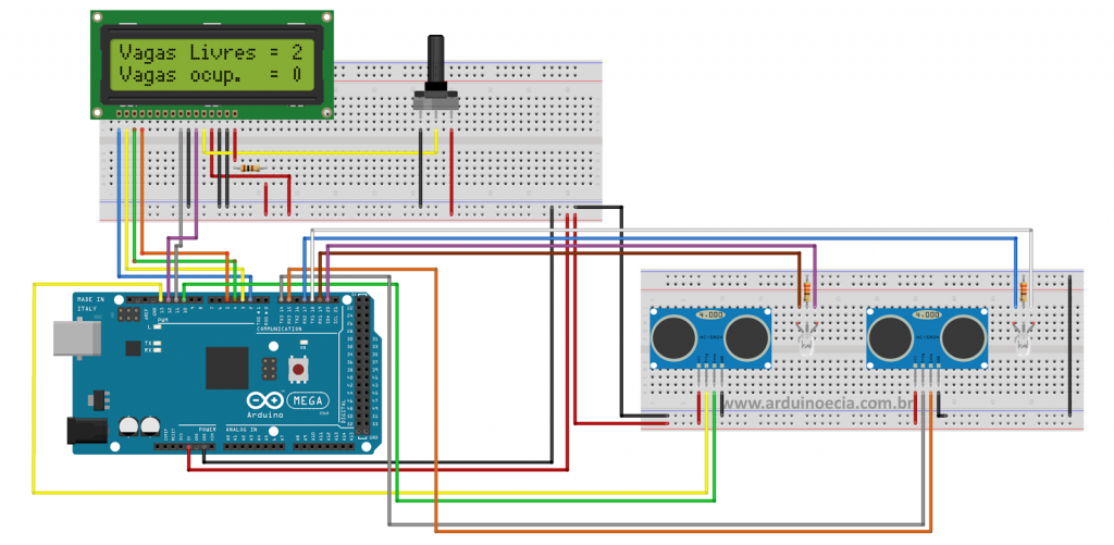 Circuito Controle de vagas sensor ultrasonico HC-SR04