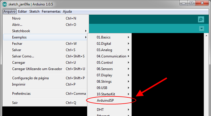 Seleção Sketch ArduinoISP