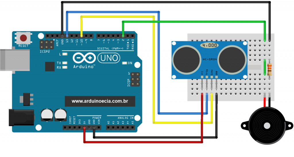 Circuito Sensor de estacionamento com HC-SR04