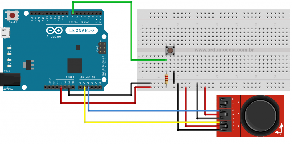 circuito Arduino Leonardo joystick push-button