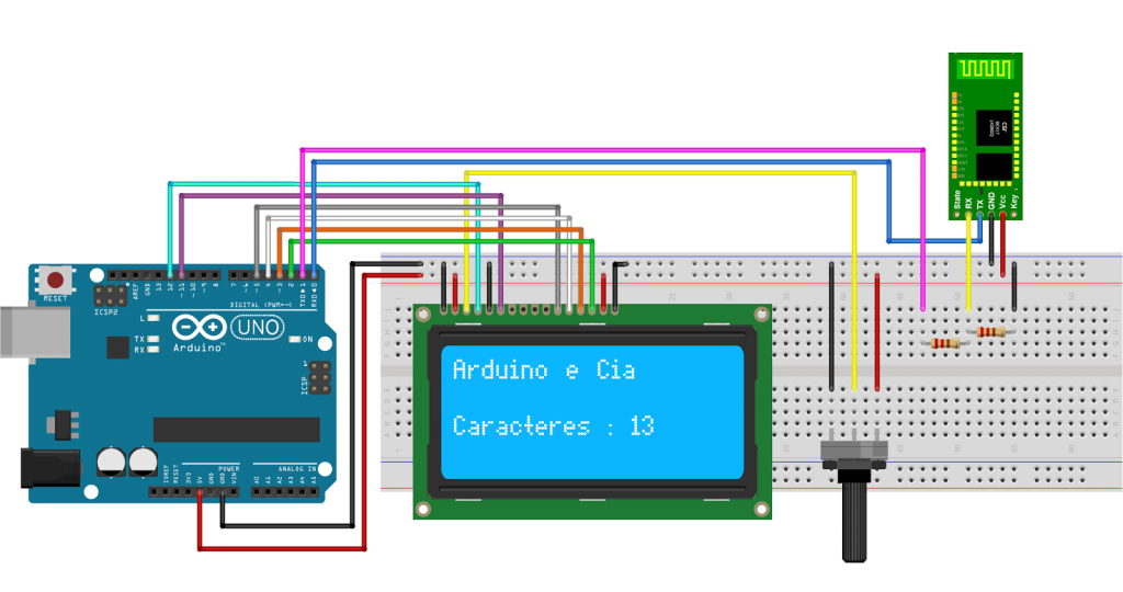 Circuito Arduino LCD 20x4 e módulo blueooth