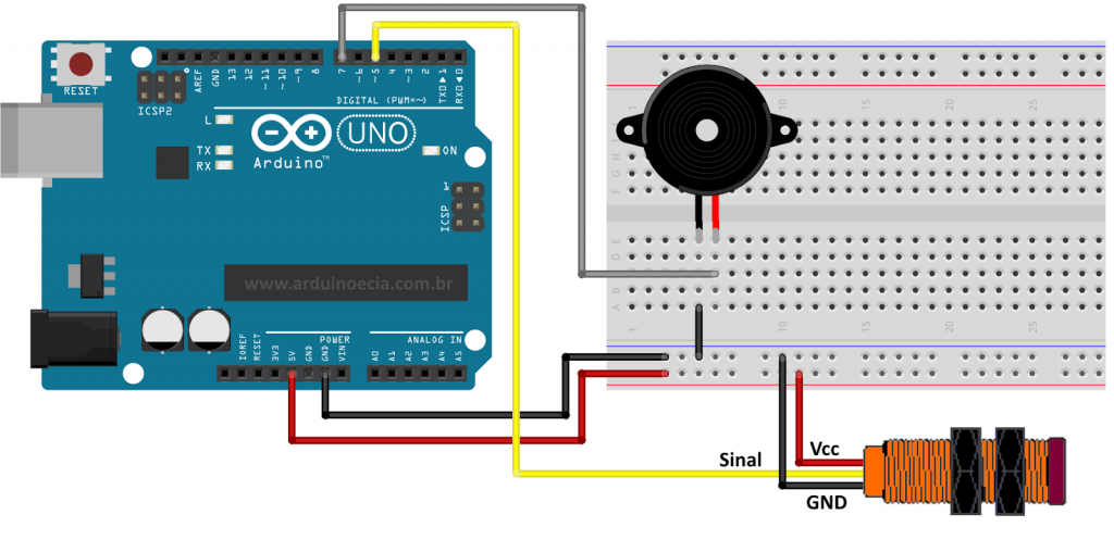 Circuito Arduino Uno R3 - Sensor de proximidade IR