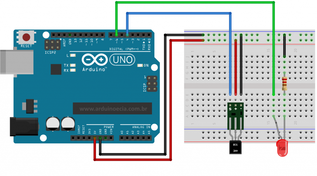 Circuito Arduino e sensor hall KY-003