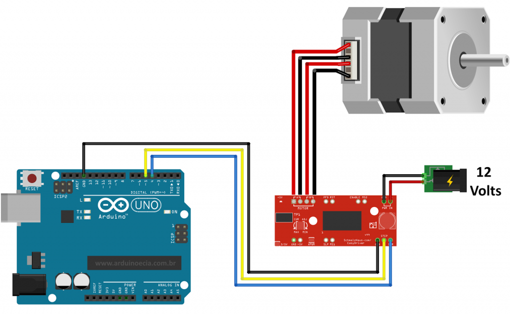 Circuito Easydriver e motor de passo 12v Arduino