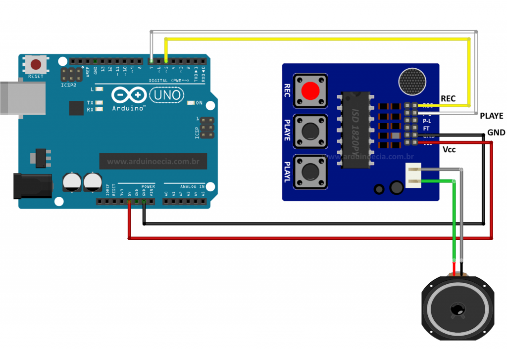 Circuito Arduino - Gravador de voz ISD1820