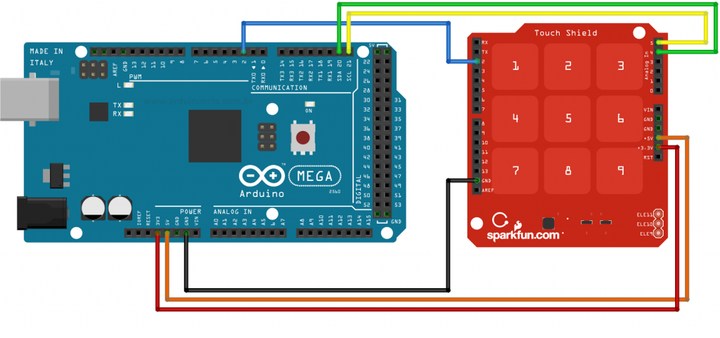 Circuito Teclado e Arduino Mega