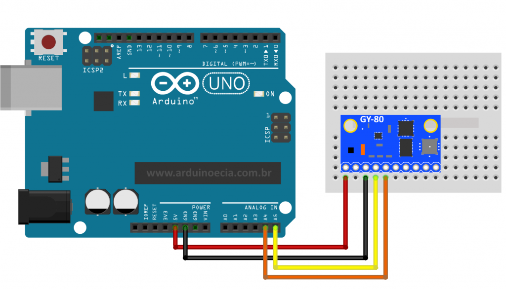 Circuito GY-80 e Arduino Uno R3