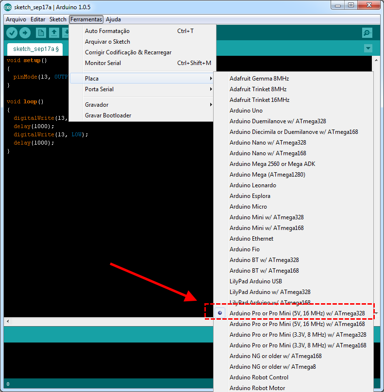 Configuração IDE - Arduino Pro Mini