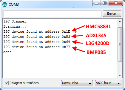 I2C Scanner - Serial Monitor