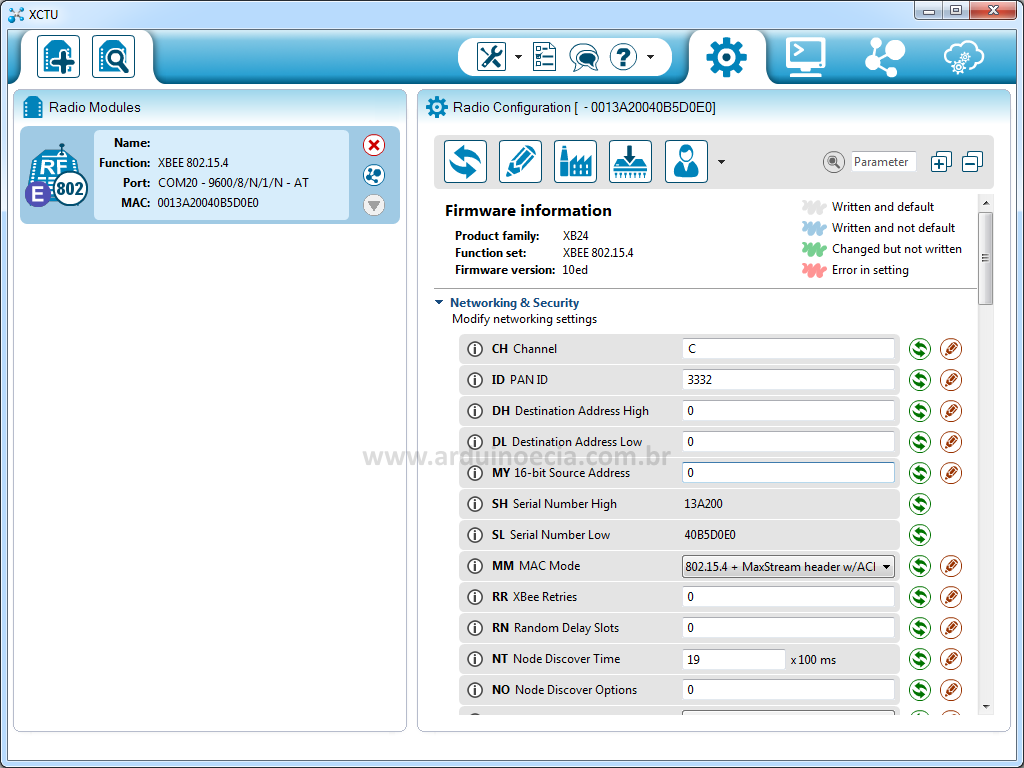 XCTU - Modulo Xbee Parâmetros