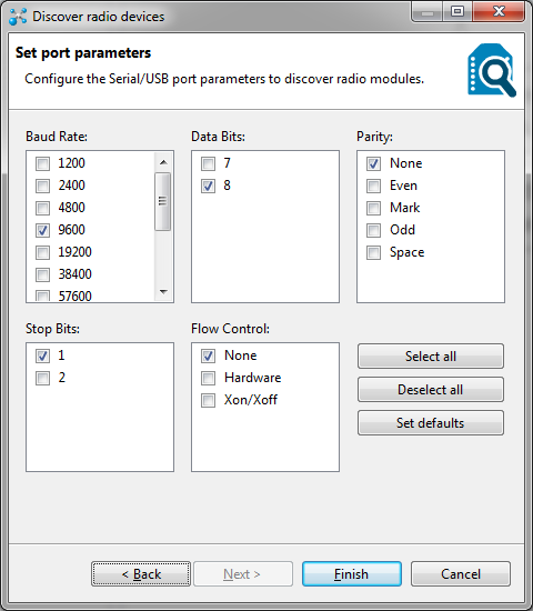 XCTU - Parametros da porta serial