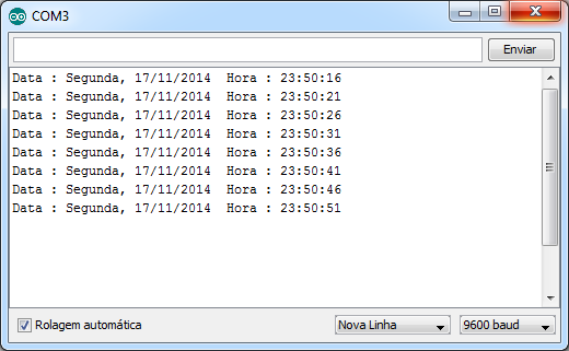 Data e hora DS1302 - Serial Monitor