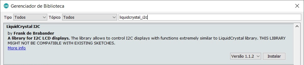 Biblioteca LiquidCrystal_I2C IDE Arduino