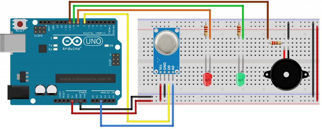 Circuito Arduino Uno sensor MQ-2