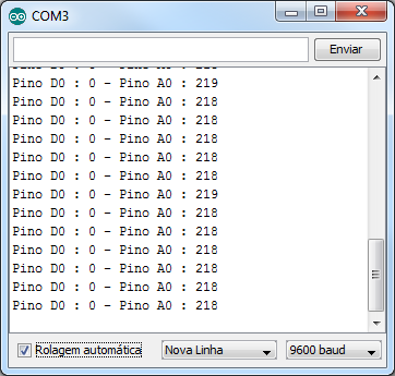 Serial monitor - dados sensor MQ-2