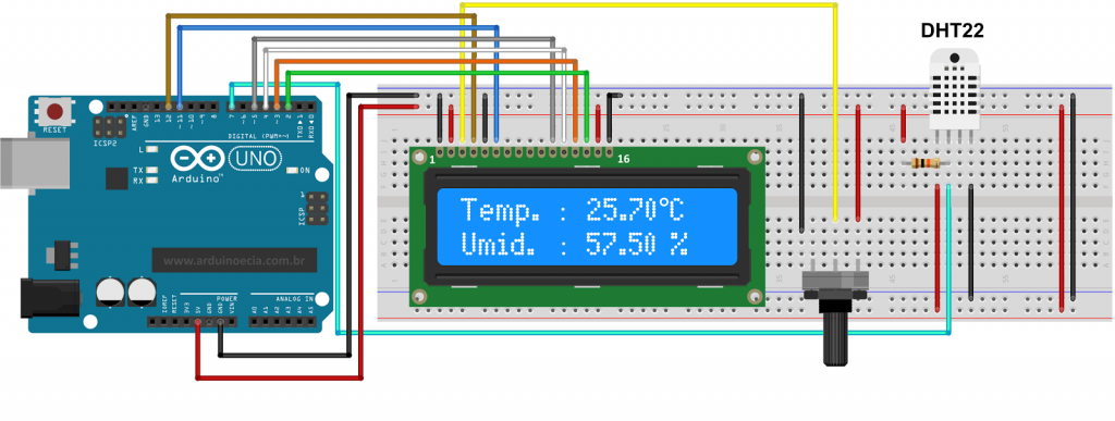 Circuito Arduino Uno - Sensor de temperatura DHT22