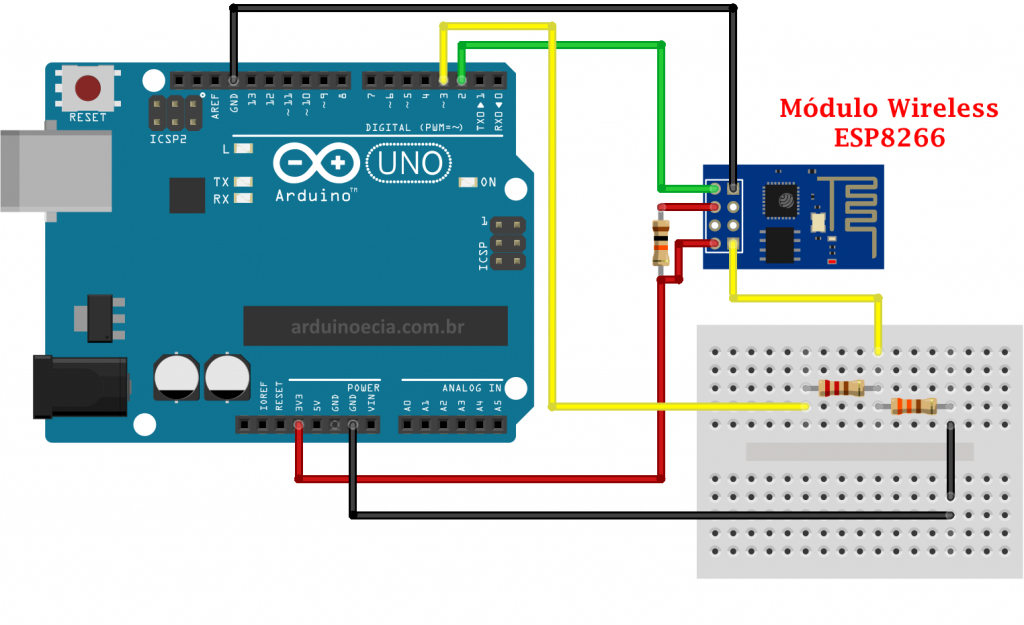 Circuito Arduino e módulo ESP8266 ESP-01