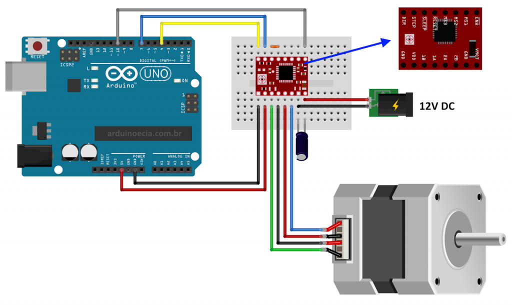 Circuito Arduino e Driver Motor de passo A4988