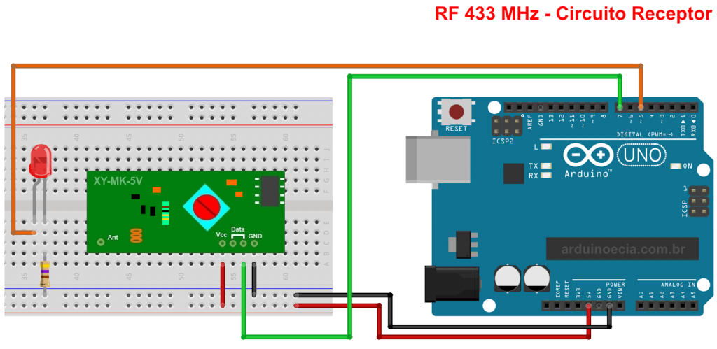 Circuito Arduino Módulo RF 433 MHz - Receptor