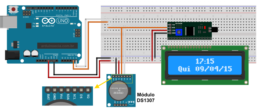 Arduino Uno - LCD 16x2 e DS1307
