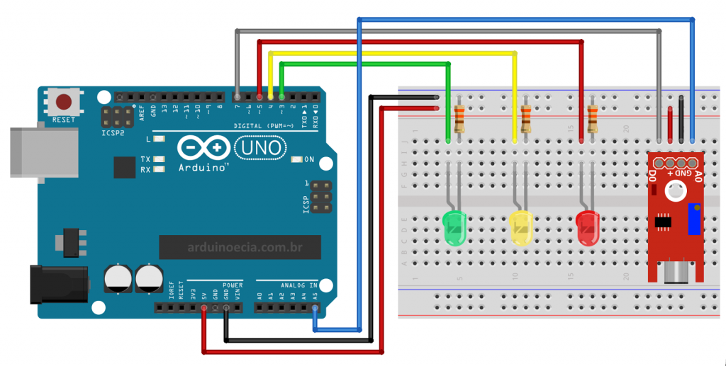 Circuito Arduino Uno e Sensor de Som