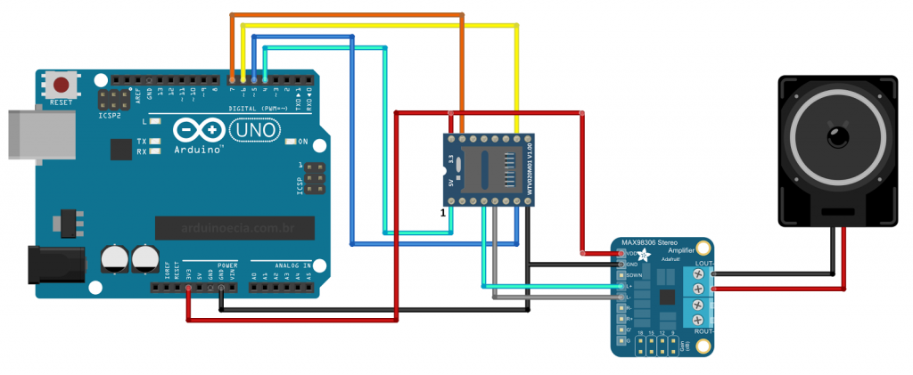 Arduino Uno amplificador MAX98306 WTV020-SD