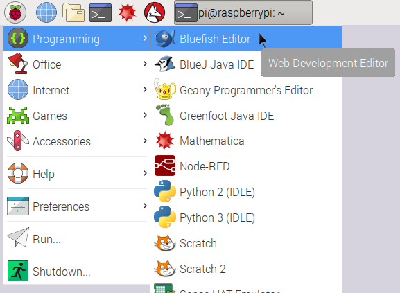 Bluefish Editor Raspberry Pi