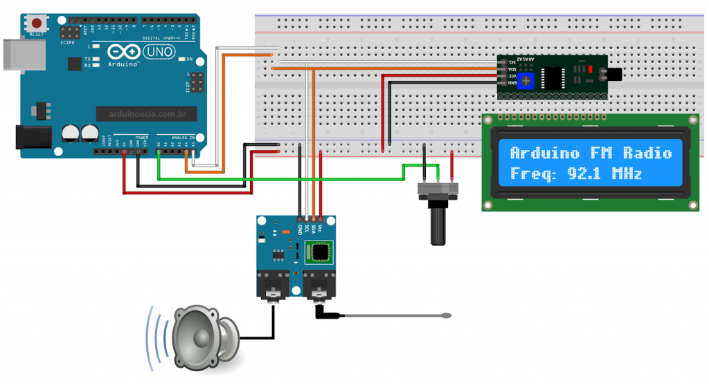 Circuito Arduino Uno - I2C - LCD 16x2 - TEA5767