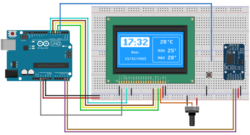 Circuito Arduino display LCD 128x64 e DS3231