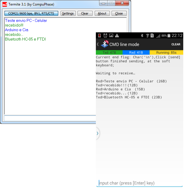 Comunicação serial Termite - Módulo bluetooth HC-05