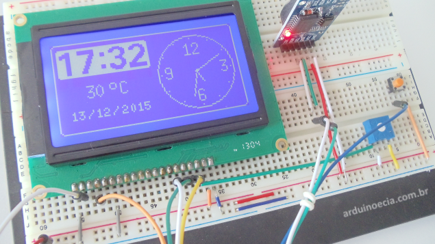 Relógio com display LCD 128x64 e RTC DS3231