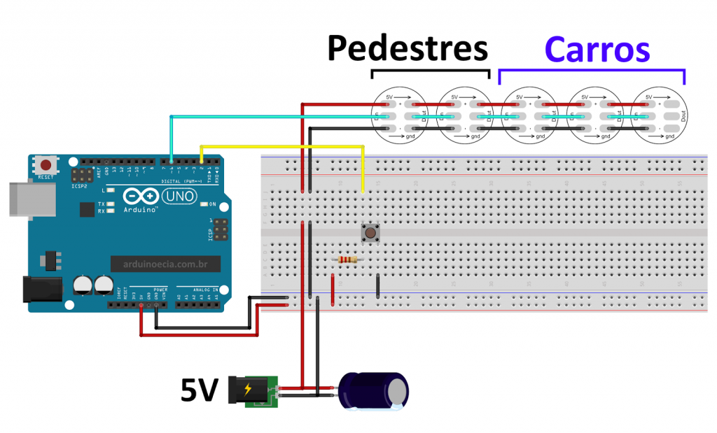 Circuito Arduino Uno - Leds endereçáveis WS2812B