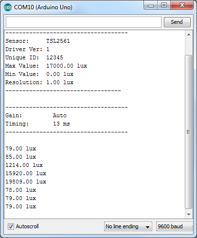 TSL2561 - Serial Monitor