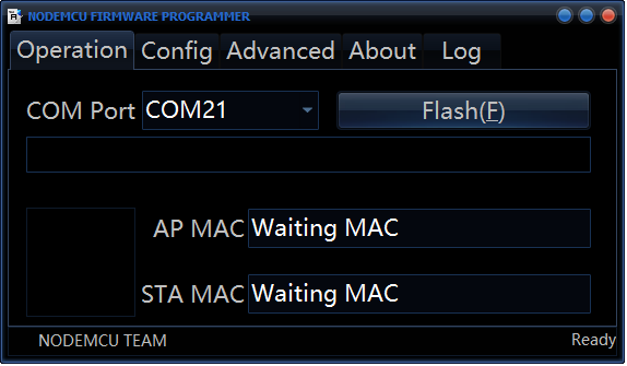 NodeMCU Flasher - Tela principal