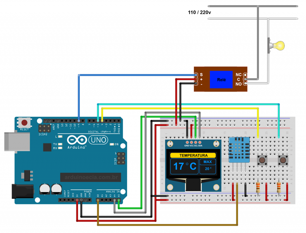 Arduino e DHT controle de relé por temperatura
