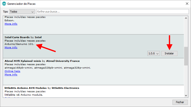 Instalação placa Genuino 101