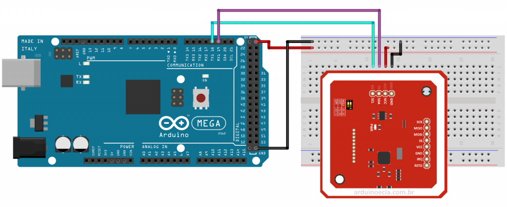 Circuito Arduino Mega e módulo PN532 NFC RFID